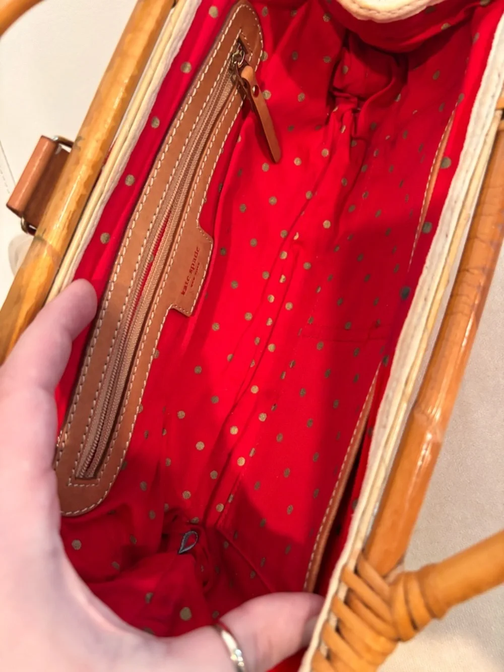 kate spade Cream Woven Clutch with Red and Pink Stripe